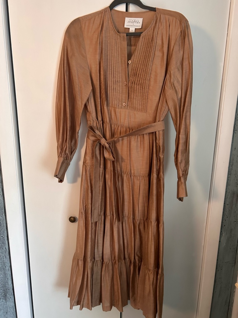 Anthropologie Pintuck Button-Front Blouse — Light Brown